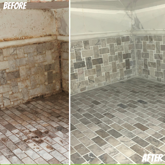 small tiled shower grout mold clean up