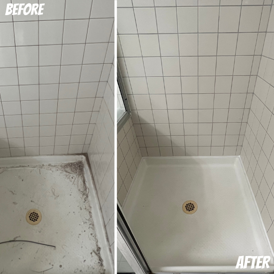 Stand in shower cleaning & caulking replacement